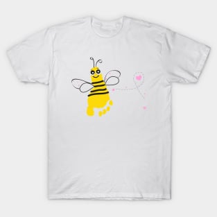 Honey bee with baby foot print and hearts T-Shirt